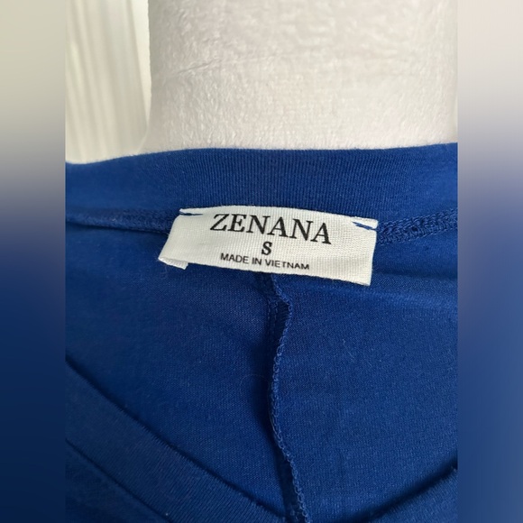 Zenana | Blue Long Sleeve Tee with Cheetah Print Pocket | Size Small - Picture 7 of 8